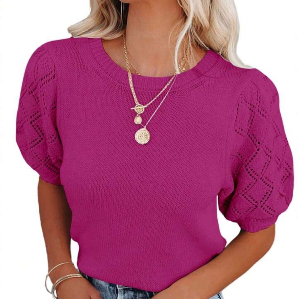 Women's Magenta Knit Top - Picture 3 of 11